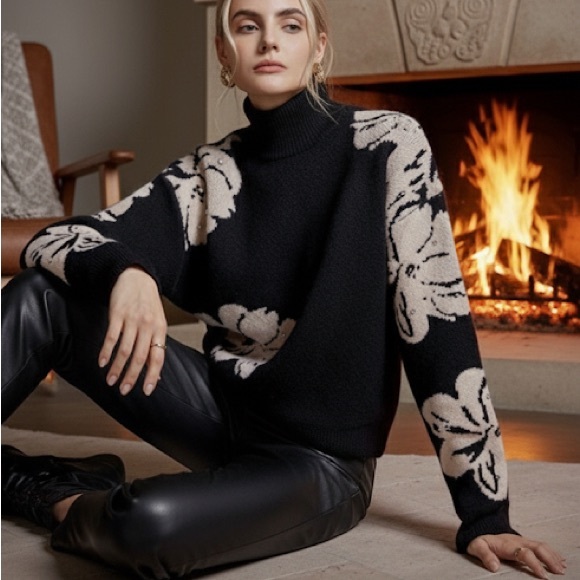 Black Floral Turtleneck Sweater | Alice + Olivia - Picture 2 of 5